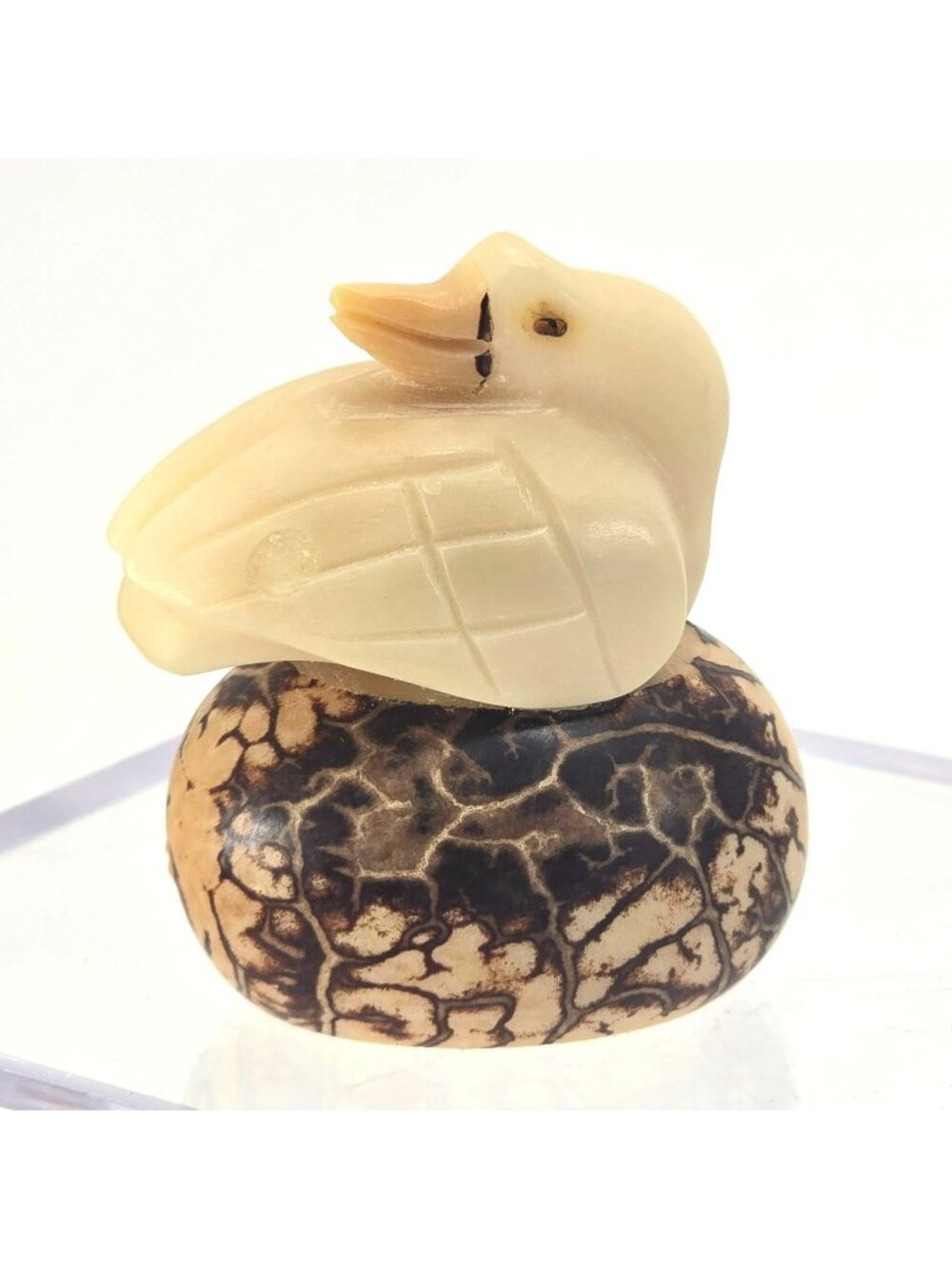 Hand-Carved Duck Figurine Tagua Nut Netsuke Style Animal on Base JE286